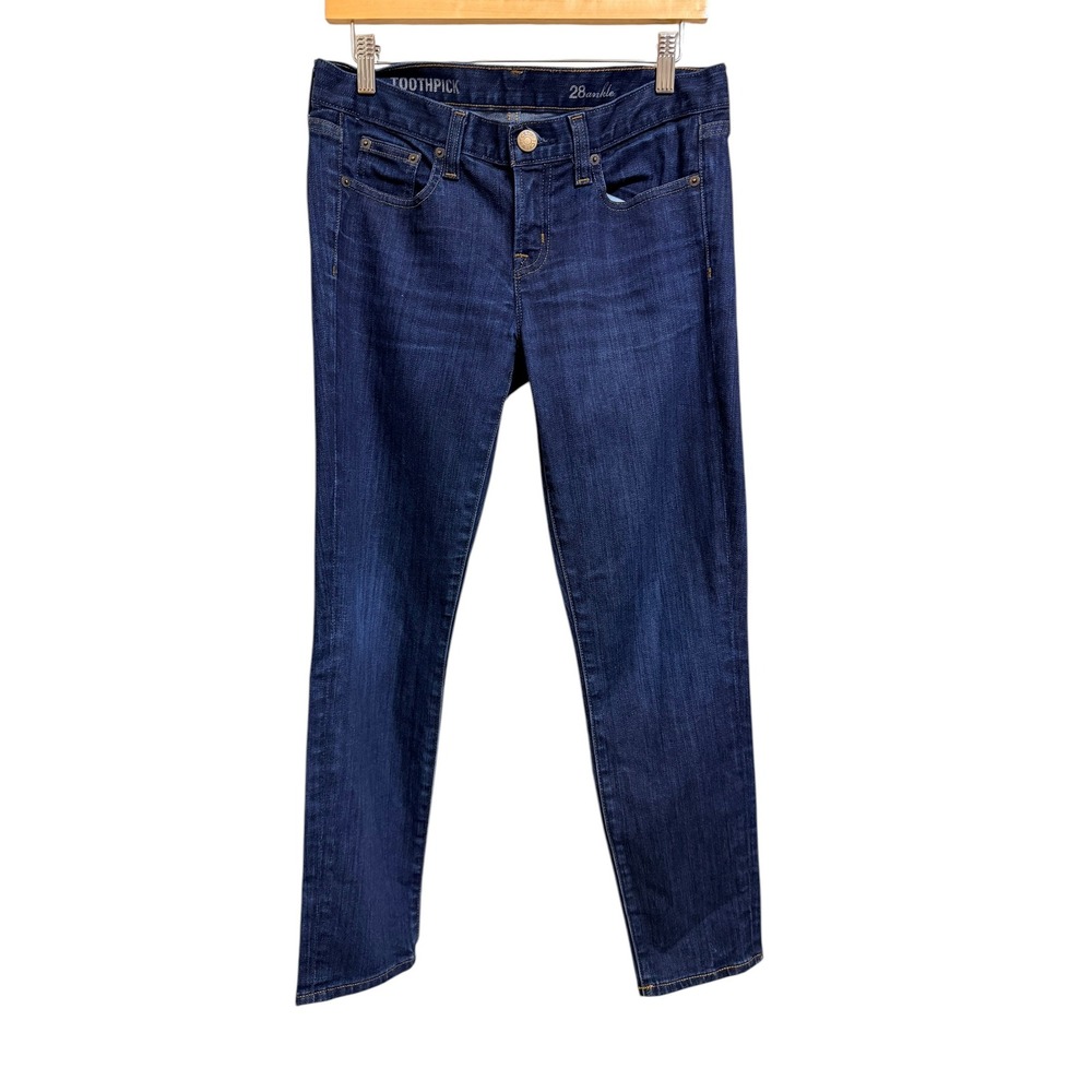 Preppy Classic J.Crew Toothpick Ankle Dark Wash Stretch Denim Jeans Blue 28